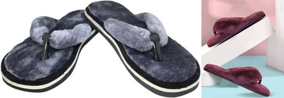 rexizone Women Flip Flops(Grey, Maroon , 4)