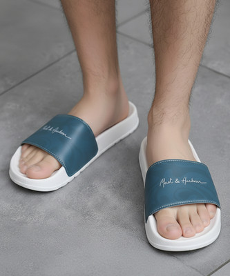 Mast & Harbour Men Slides(White, Blue , 10)