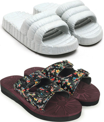 Skytrap Women Flip Flops(Grey, Maroon , 6)
