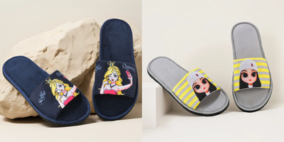 Y key Women Flip Flops(Grey, Navy , 6)