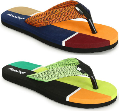 Footup Men Slippers(Orange, Green , 9)