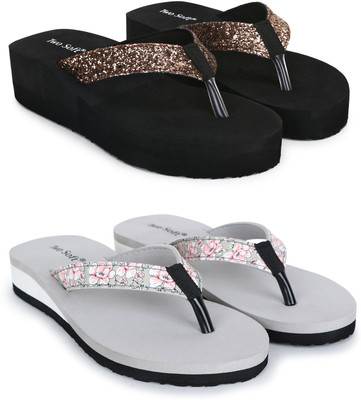 TWO SOFT Women Combo Pack Of 2 Women Slipper Stylish Casual Light & Soft Comfortable Daily Wear Slippers(Gold, Grey , 8)