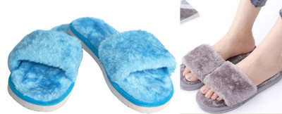 rexizone Women Flip Flops(Grey, Blue , 5)