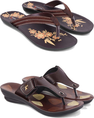 Pennen Women Flip Flops(Brown , 7)