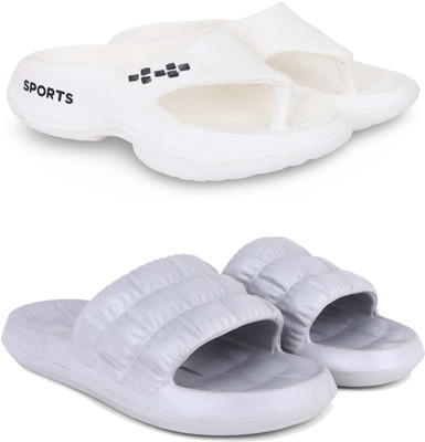 Kapani Fashion Men Slippers(White, Grey , 9)