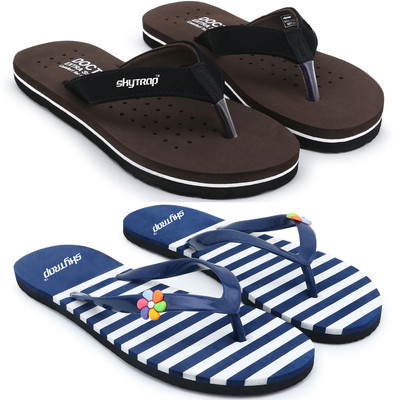 HOC Women Slippers(Brown, Blue , 8)