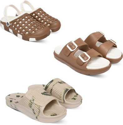 Acorn Men Slides(Brown, Beige , 8)