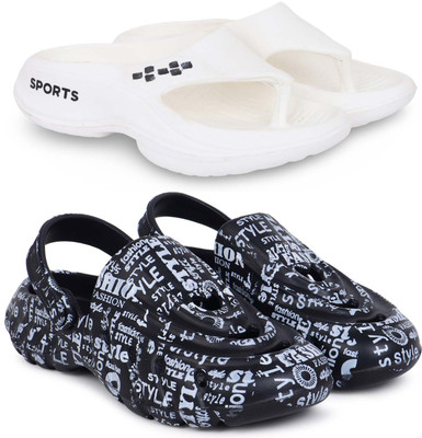 KAPYANSH Men Slippers(White, Black , 7)