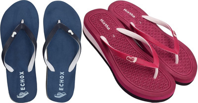 DASHNY Women Flip Flops(Maroon, Navy , 3)