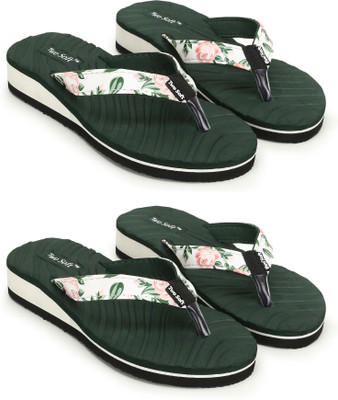 TWO SOFT Women Combo Pack Of 2 Stylish Casual Light & Soft Comfortable Daily Wear Flip Flops(Green , 7)
