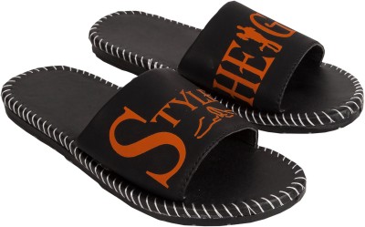 STYLE HEIGHT Men Slides(Orange, Black , 9)