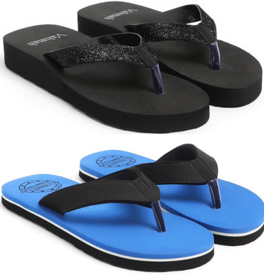 VAHMAH Women Slippers(Black, Blue , 5)