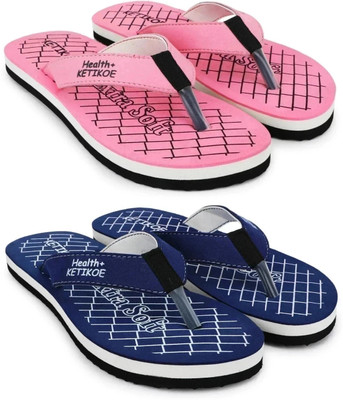 KETIKOE Women Ortho-Care Comfort Slippers For Women's and Girl's Flip Flops (Pack of 2) Slippers(Multicolor , 7)