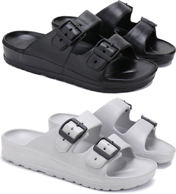 Earton Men Slides(Black, Grey , 10)