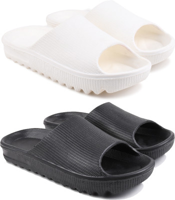 World Wear Footwear Women Slides(White, Black , 6)