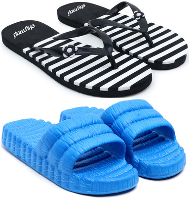 Skytrap Women Slippers(Black, Blue , 6)