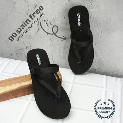 LoveHush Women Flip Flops(Black , 4)