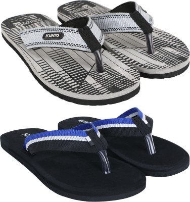 KUNTO Men Flip Flops(Grey, Black, Blue , 6)