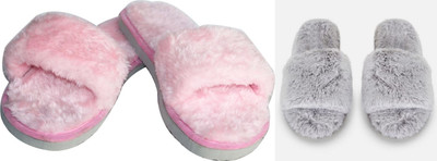 rexizone Women Flip Flops(Grey, Pink , 5)