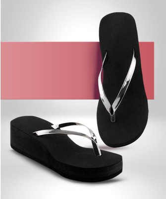 SHIPEE Women Flip Flops(Black , 5)