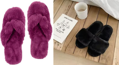 rexizone Women Slides(Purple, Black , 4)