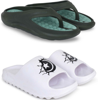 Kapani Fashion Men Slippers(Green, White , 7)