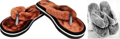 rexizone Women Flip Flops(Brown, Grey , 6)