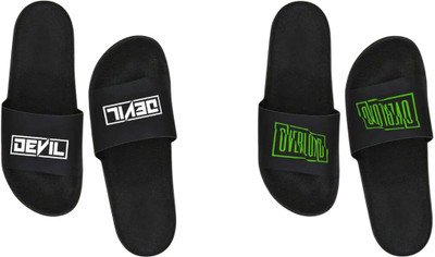 nvisan Men Slides(White, Green, Black , 7)