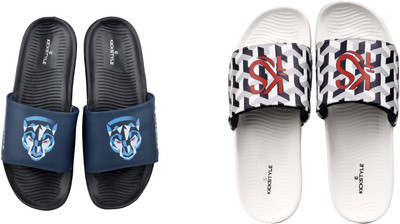 KICKSTYLE Men Slides(White, Black , 10)