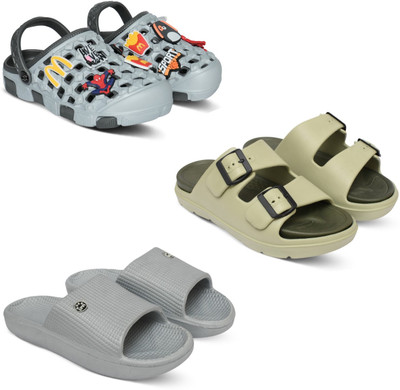 Acorn Men Slides(Grey, Beige, Silver , 6)