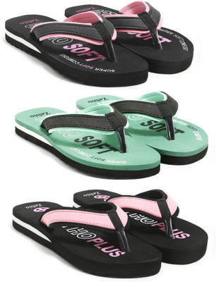 zebio Women Slippers(Black, Pink, Green, Black, Black, Pink , 8)