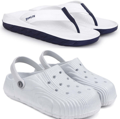 Pampy Angel Men Slippers(White, Grey , 8)