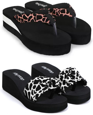 HOC Women Slippers(Brown, White , 4)