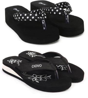 Ciovo Women Slippers(Black , 5)