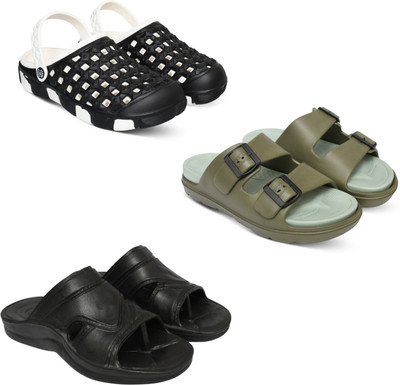 Acorn Men Slides(Black, Olive, Black , 7)