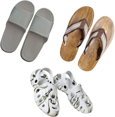 BLIBBERS Men Slippers(Grey, Brown, White , 7)