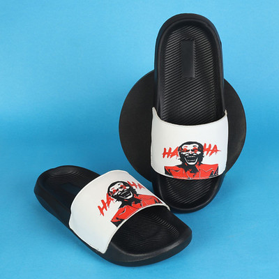 PERY-PAO Men Slippers(White, Black , 10)