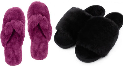 rexizone Women Slides(Black, Purple , 6)