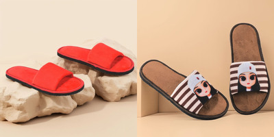 Y key Women Flip Flops(Red, Brown , 4)