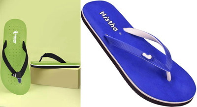 DASHNY Women Flip Flops(Green, Blue , 8)