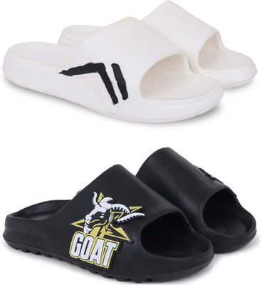 KAPYANSH Men Slides(White, Black , 9)