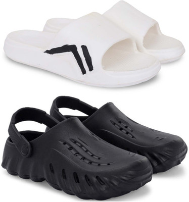KAPYANSH Men Slippers(White, Black , 6)