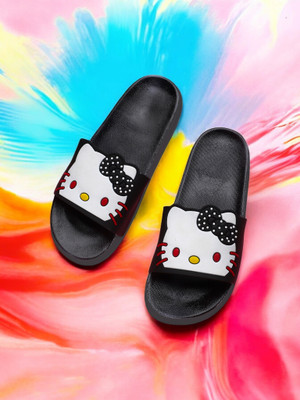 Pampy Angel Women Kitty Black Slippers, Women Home Slides, Girls Casual Chappals, Bathroom Footwear, Trendy Flipflops For Daily Wear, Walking Slippers Slides(Black , 6)