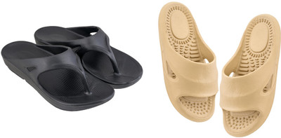 SoleSaga Men Slippers(Black, Beige , 8)