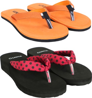 KUNTO Women Flip Flops(Orange, Black, Red , 8)