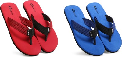 G Best Men Flip Flops(Blue, Red , 8)