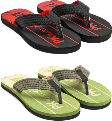 PKKART Men Flip Flops(Black, Green , 9)