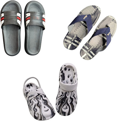 BLIBBERS Men Slippers(Black, Blue, Off White , 6)