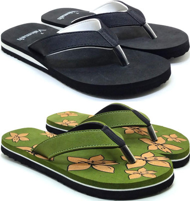 VAHMAH Women Slippers(Black, Green , 7)