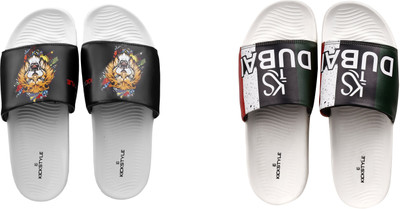 KICKSTYLE Men Slides(White, White , 9)